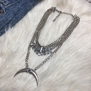 Silver rhinestone layered chain necklace